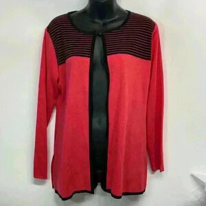small red misook cardigan one button at the top